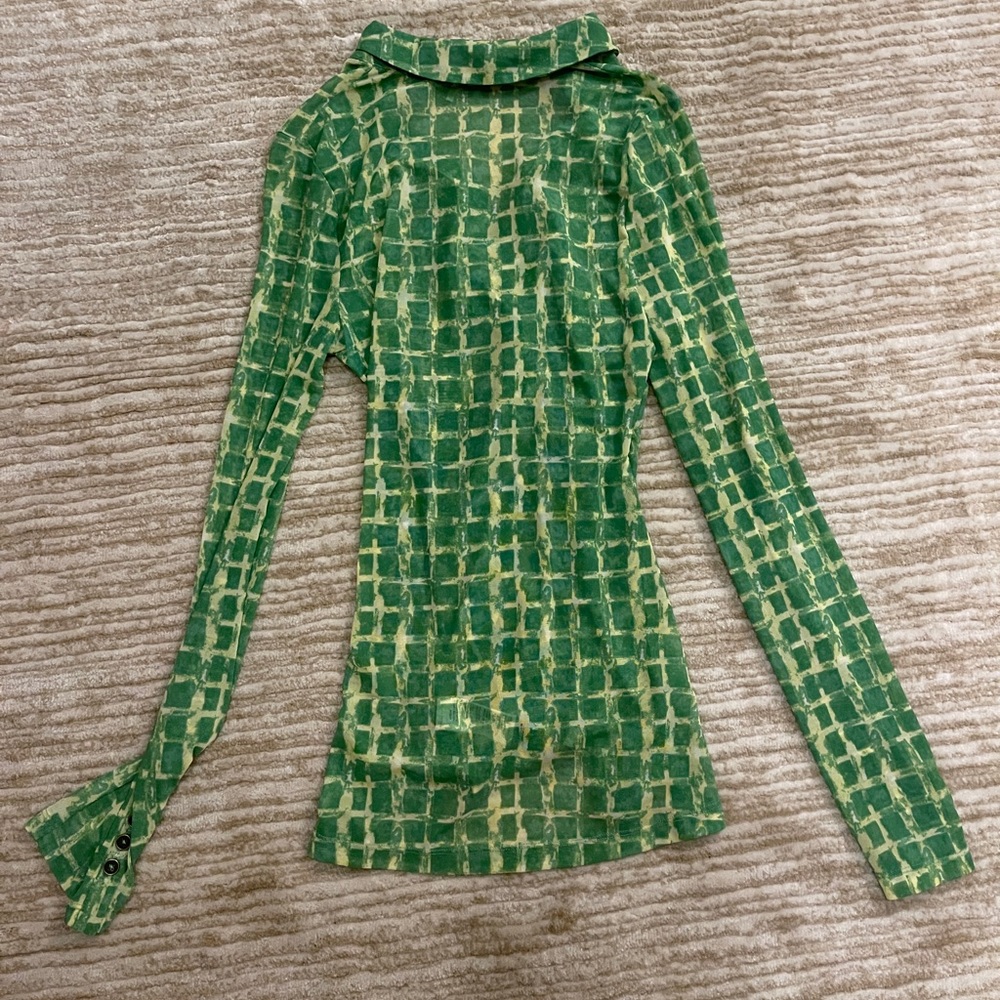 Free People Green Grid Ruched Button-Up Top - Picture 6 of 7